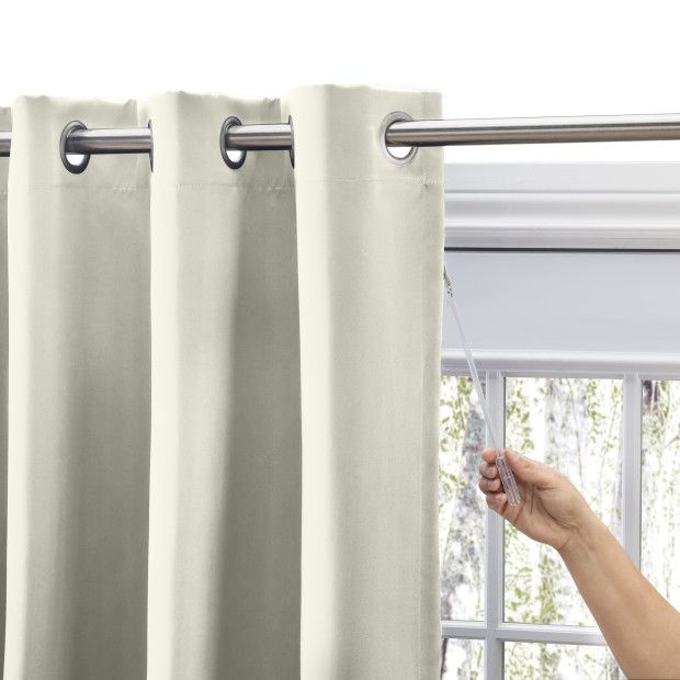 Ricardo Trading Ultimate Black Out Grommet Window Panel Curtain w/Wand - Ivory, 56"W X 54"L.