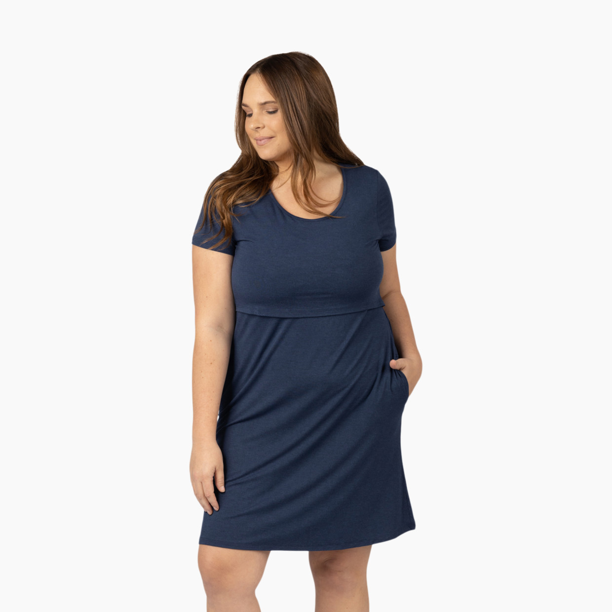 Kindred Bravely Eleanora Ultra Soft Bamboo Maternity And Nursing Lounge Dress - Navy Heather, Small.