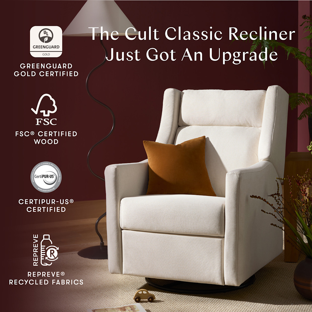 babyletto Kiwi Plus Power Recliner and Swivel Glider - Performance Cream Eco-Weave.