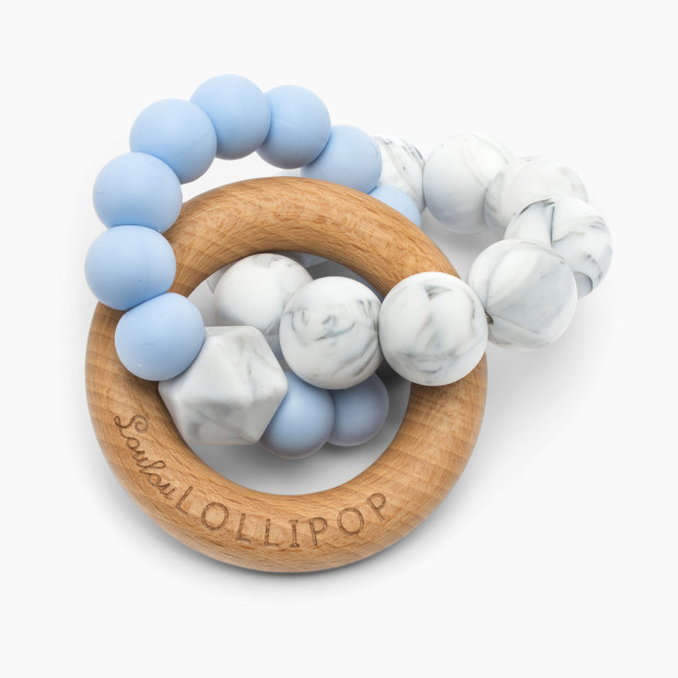 Loulou Lollipop Trinity Silicone & Wood Teether - Baby Blue.