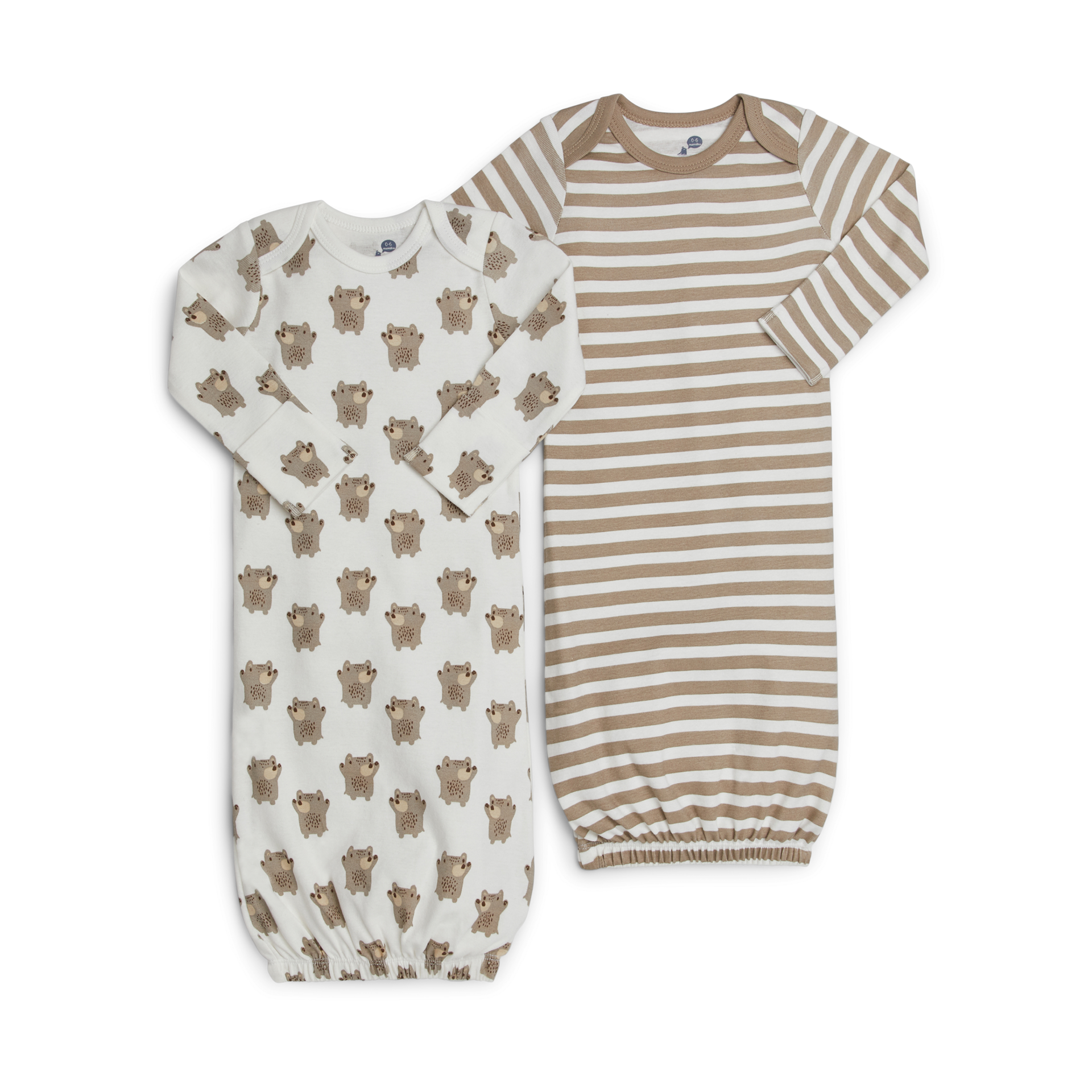 Small Story Gown (2 Pack) - Neutral Bears, 0-6 M.