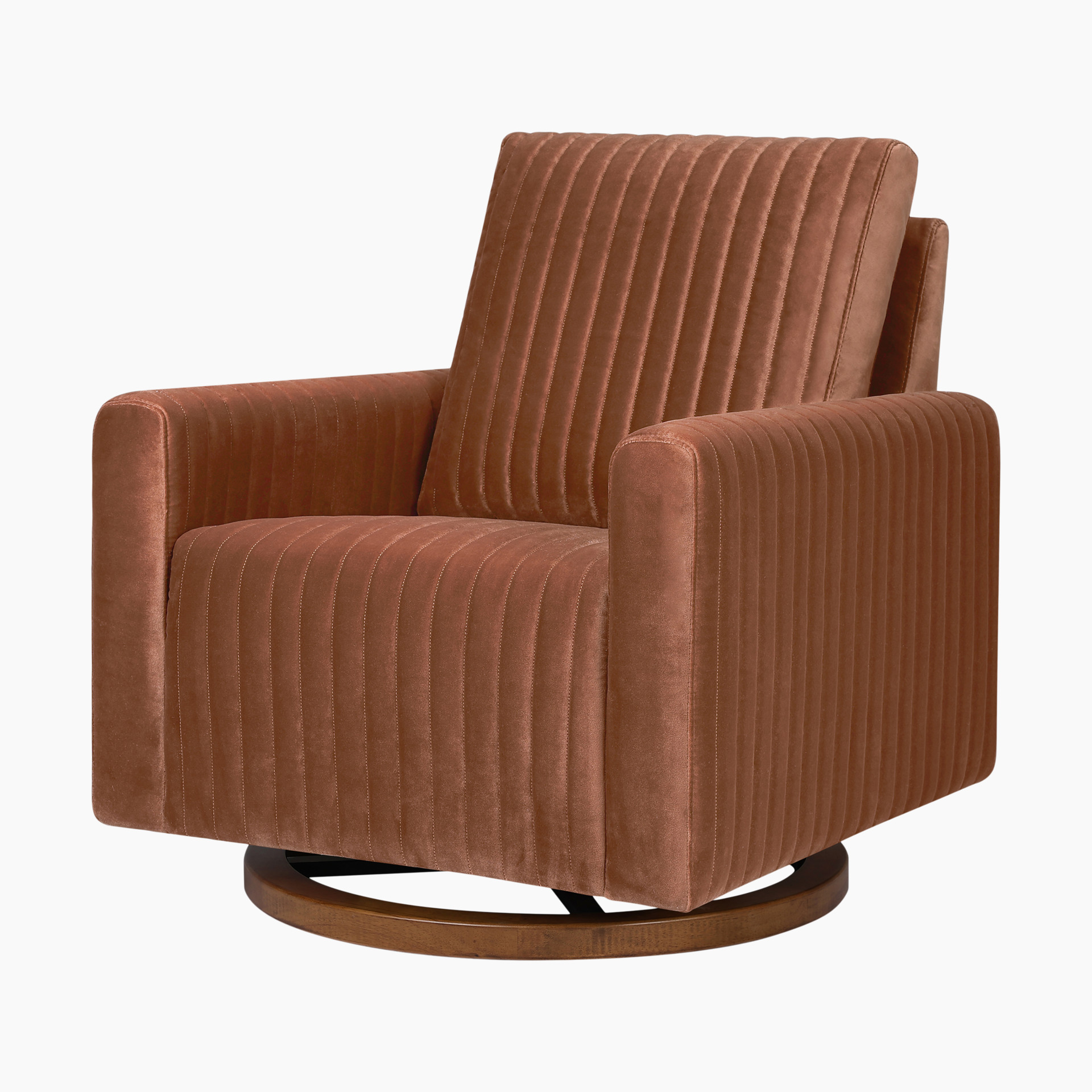 Babyletto PoE Channeled Swivel Glider Performance Cream Eco-Weave With Dark Wood Base