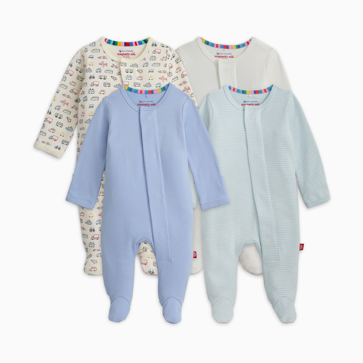 Magnetic Me Organic Cotton Magnetic 4-Pack Footie - On The Go Multi, 0-3 M.