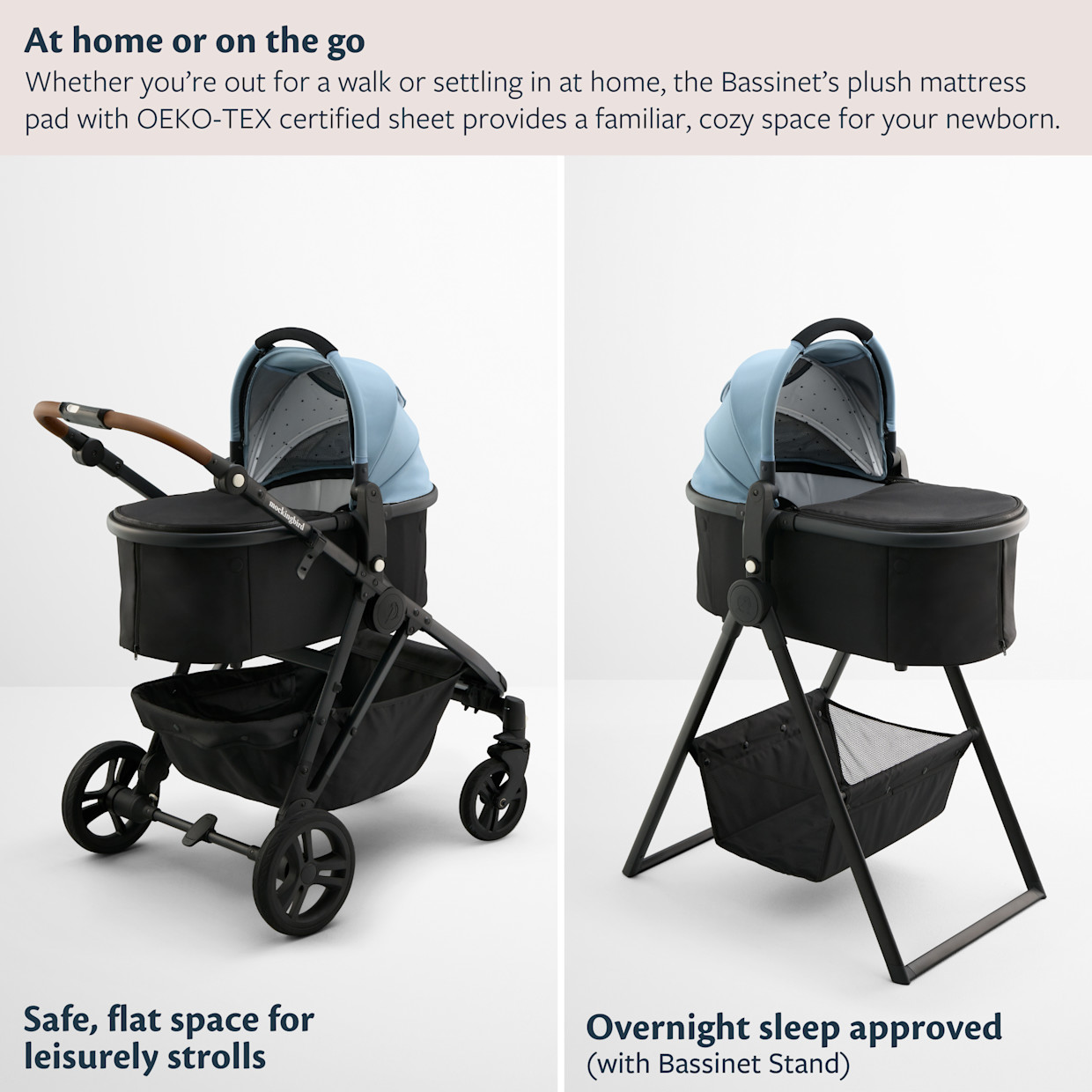 Mockingbird Bassinet 3.0 - Stone Blue.