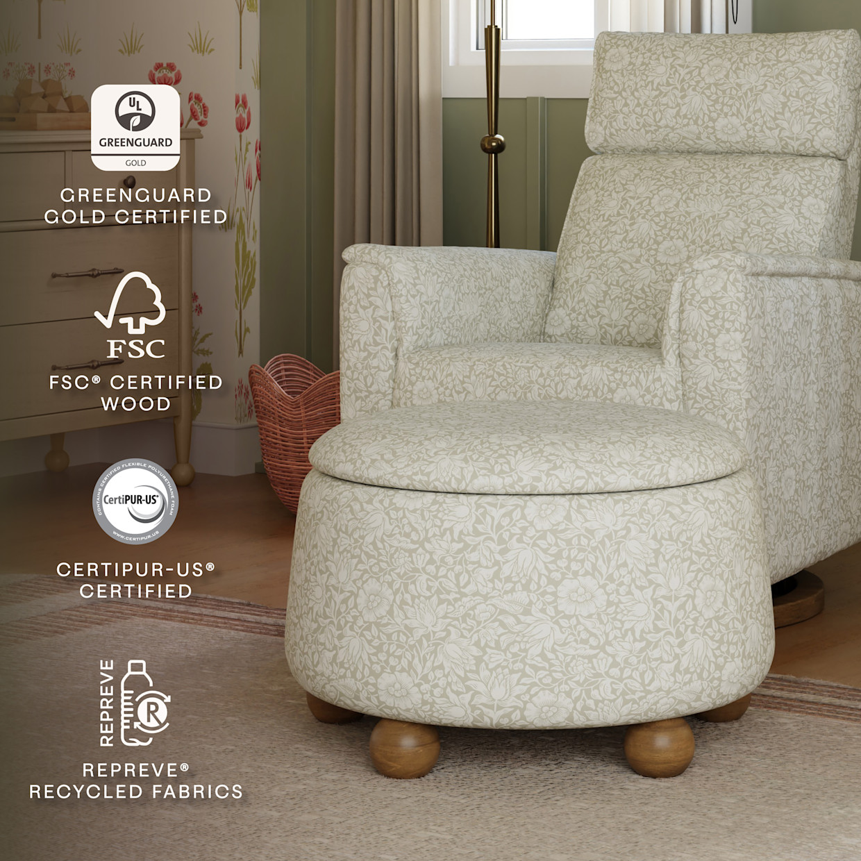 Namesake Morris & Co. x Namesake Tuffet Storage Ottoman - Mallow In Ash Performance Eco-Weave.