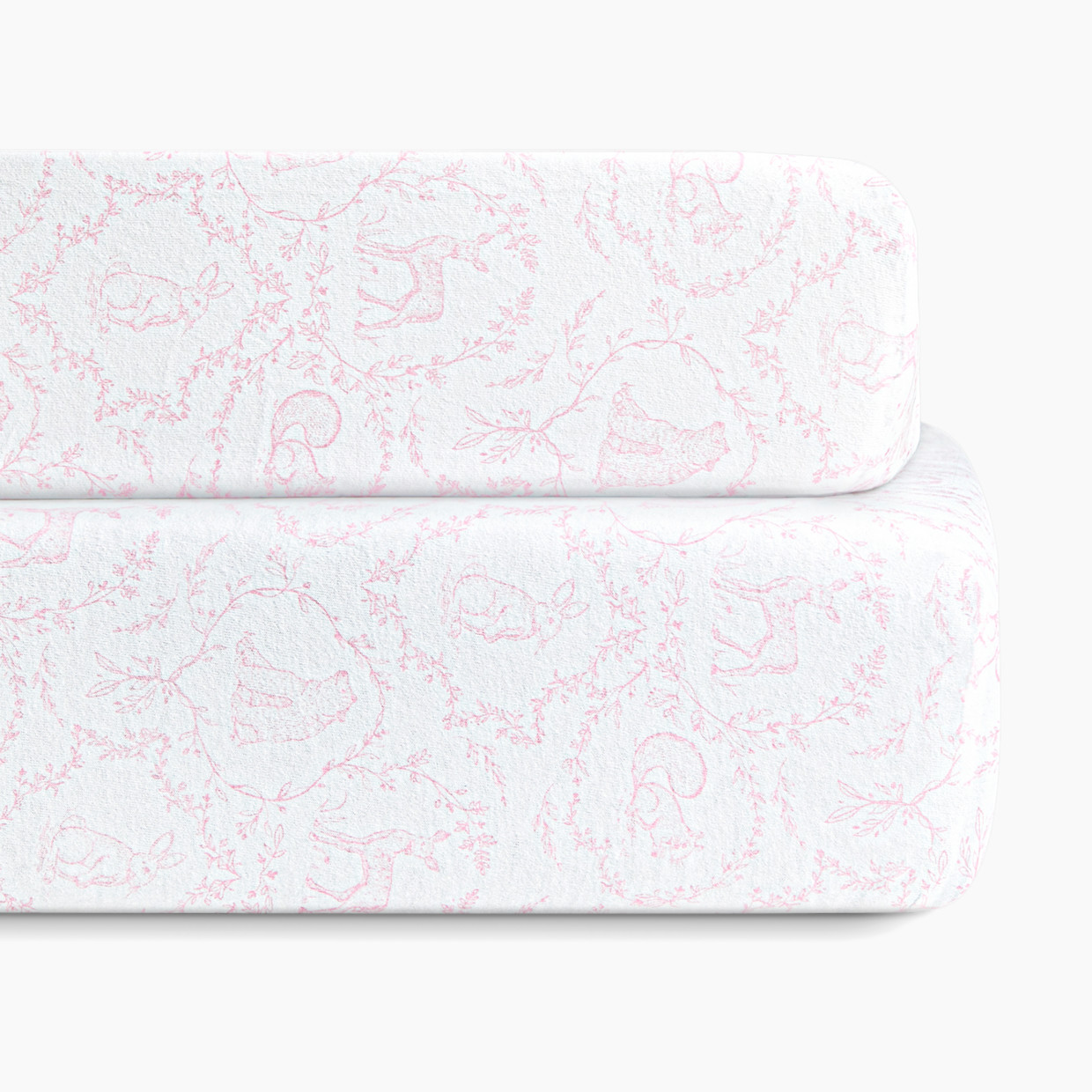 Bellini Organic Jersey Cotton Crib Sheet and Changing Pad Cover Set - Woodland Pink.
