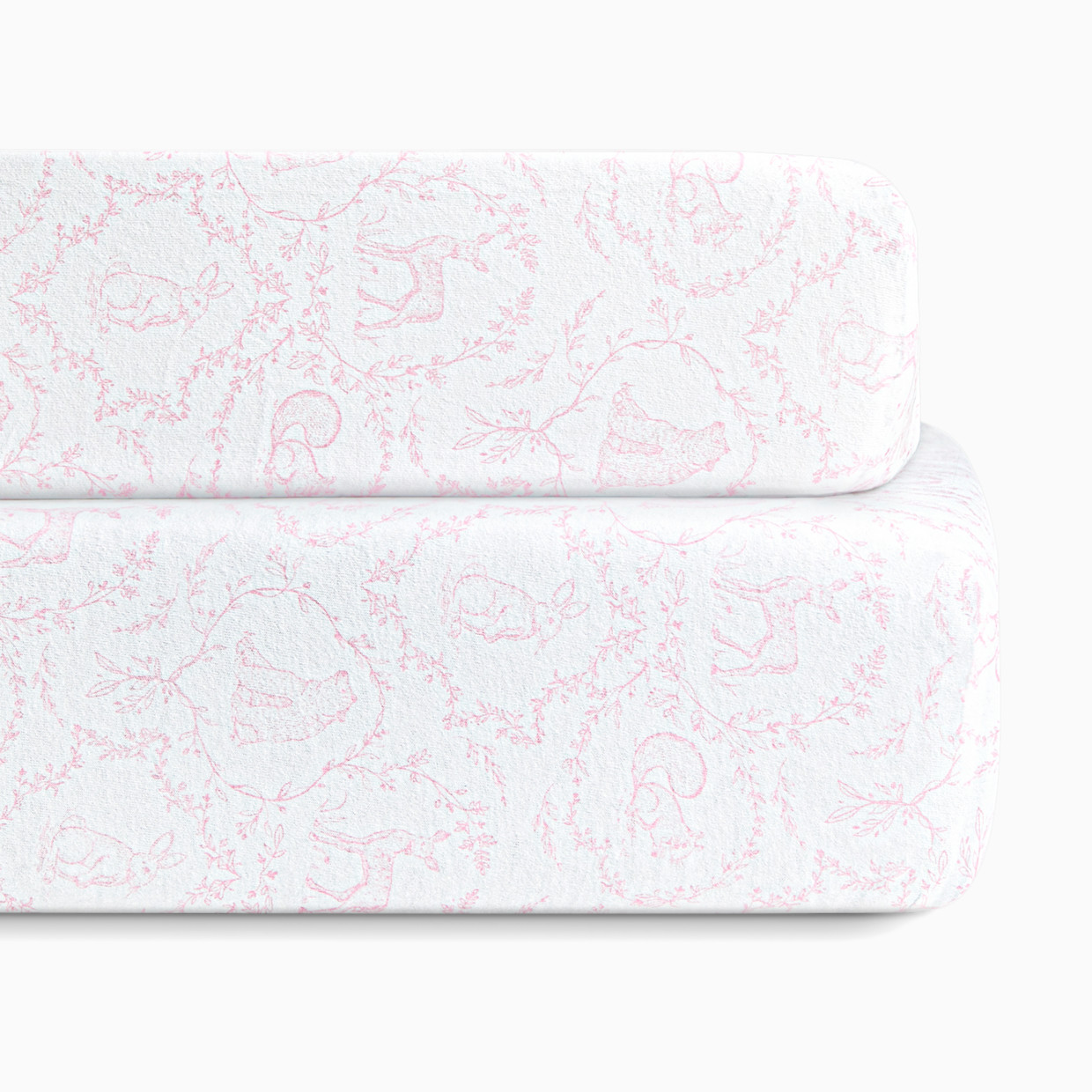 Bellini Organic Jersey Cotton Crib Sheet and Changing Pad Cover Set - Woodland Pink.