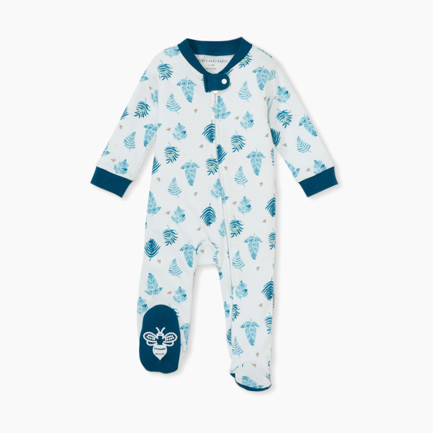 Burt's Bees Baby Sleep and Play PJs, 100% Organic Cotton One-Piece Zip-Up Pajamas - Fern Frenzy, 0-3 Months.