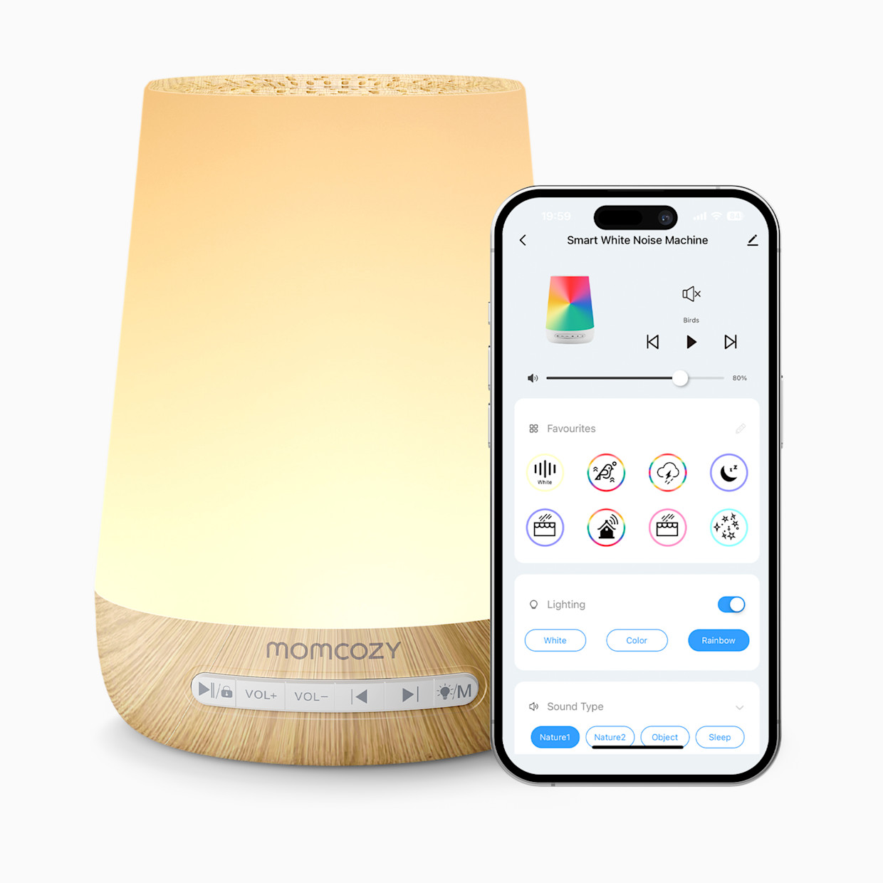 Momcozy Smart App White Noise Machine - Wood Grain.