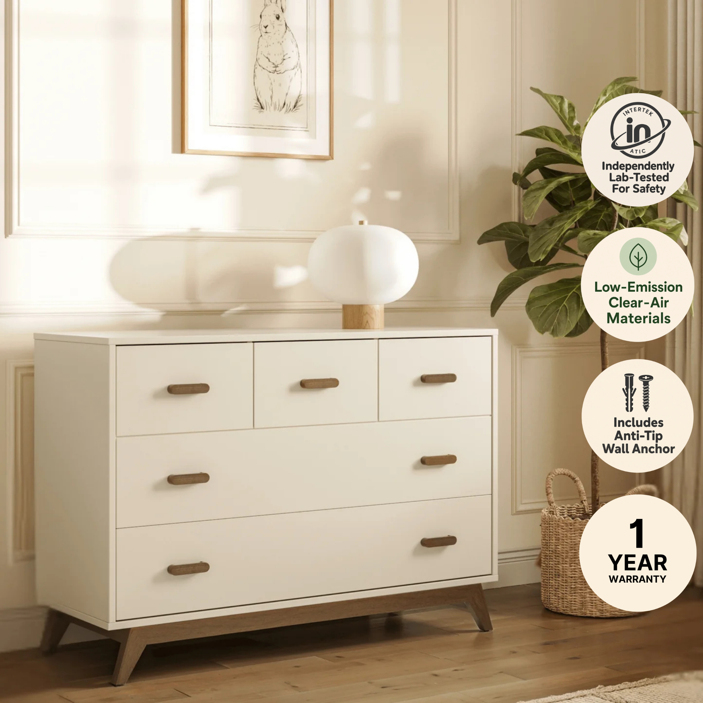 dadada Soho 5-Drawer Dresser - Almond Milk/Walnut.
