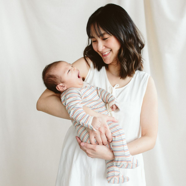 Goumi Kids x Babylist Grow With You Footie - Loose Fit - Warm Stripe, Newborn.