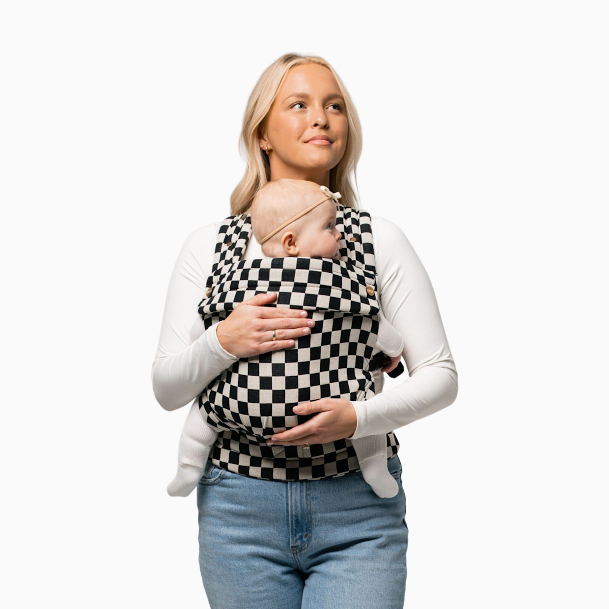 MABĒ The Monarch Baby Buckle Carrier - Ebony Check.