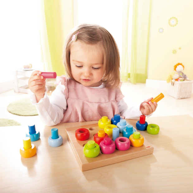 HABA Rainbow Whirls Pegging Game Wooden Toy Set.
