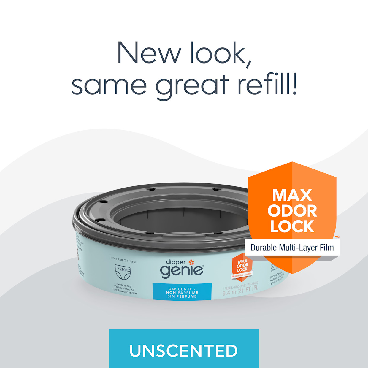 Diaper Genie Round Refill Bags (8-Pack) - Compatible with Complete and Expressions Pails - Unscented.