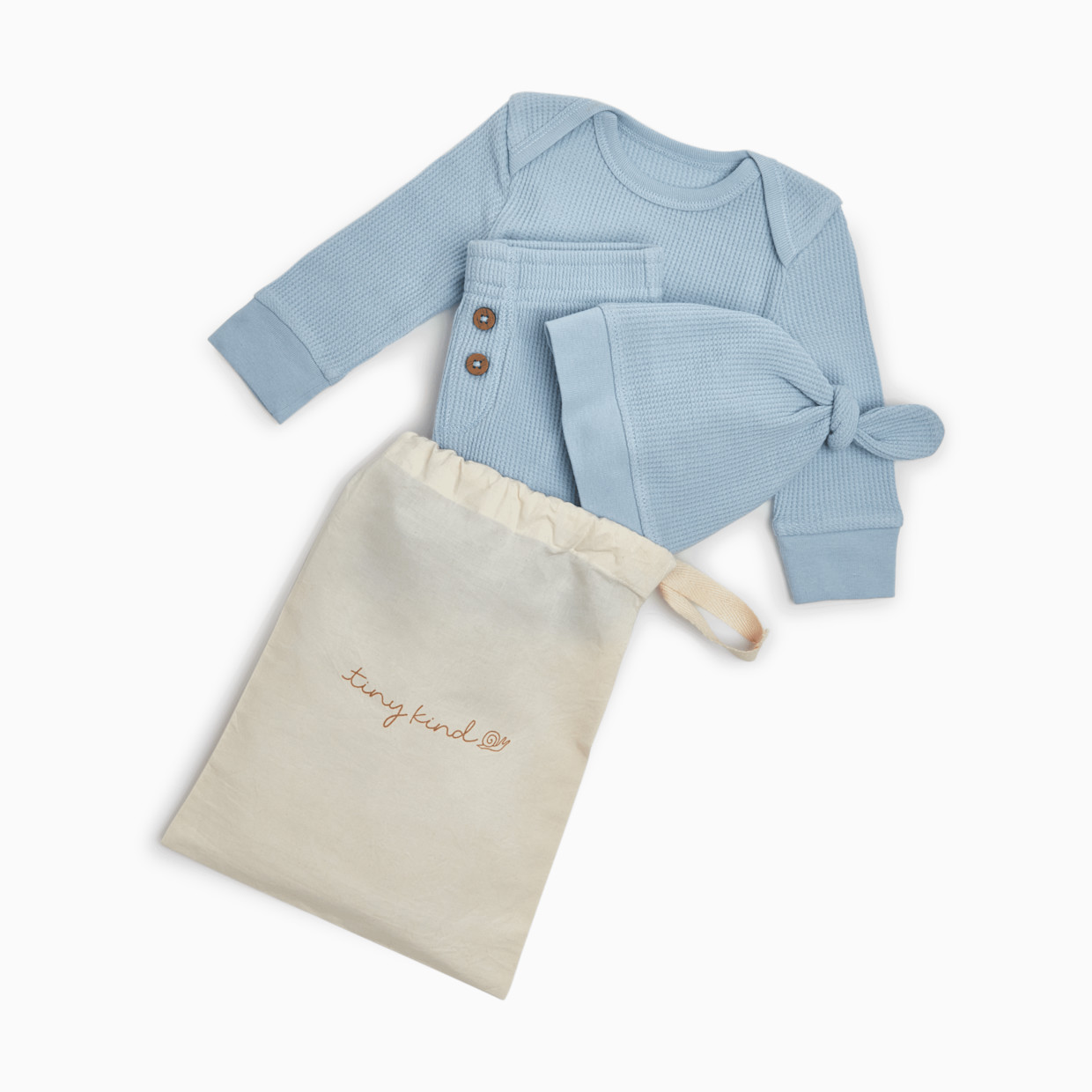 Tiny Kind 3 Piece Organic Waffle Set - Lt. Blue, 0-3 M.