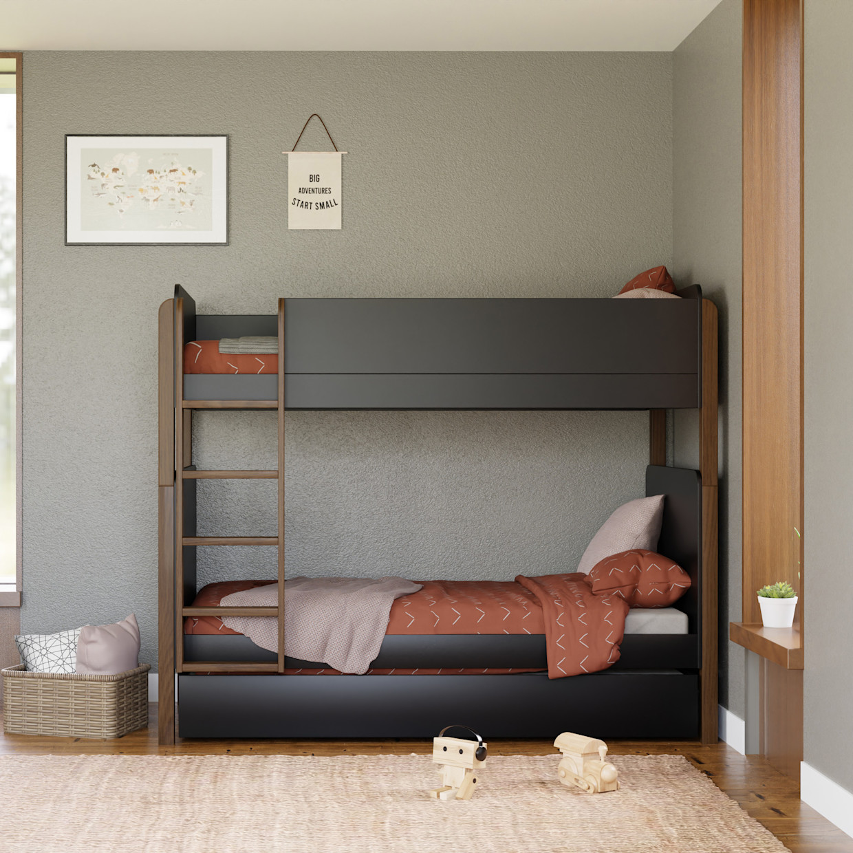 babyletto TipToe Bunk Bed - Black/Natural Walnut.