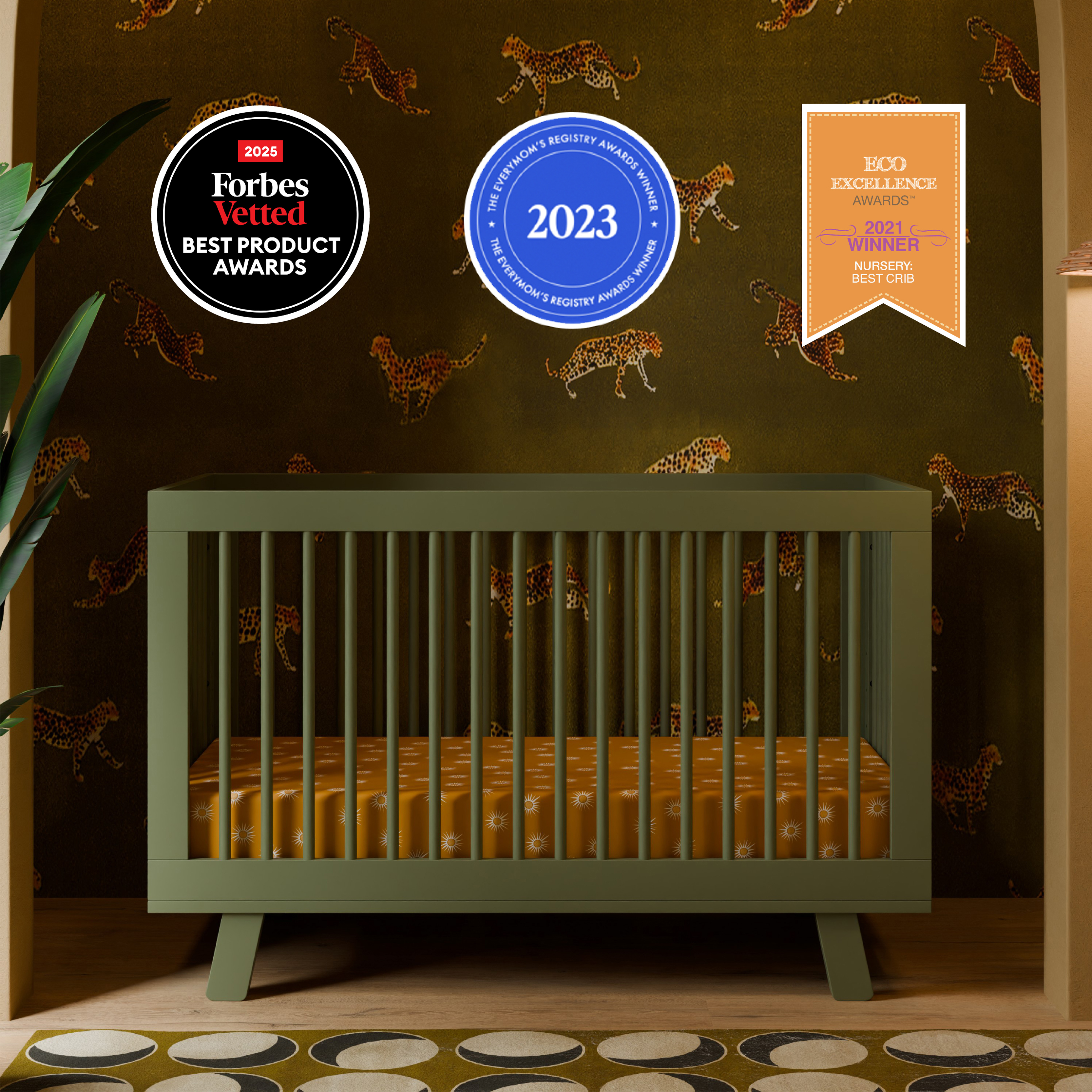 babyletto Hudson 3-in-1 Convertible Crib with Toddler Bed Conversion Kit - Olive.