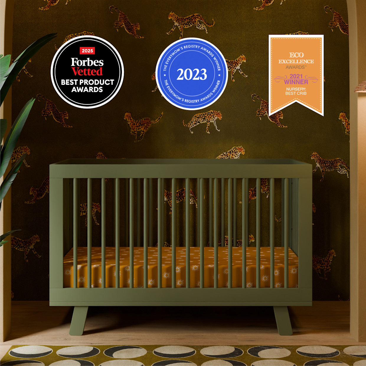 babyletto Hudson 3-in-1 Convertible Crib with Toddler Bed Conversion Kit - Olive.