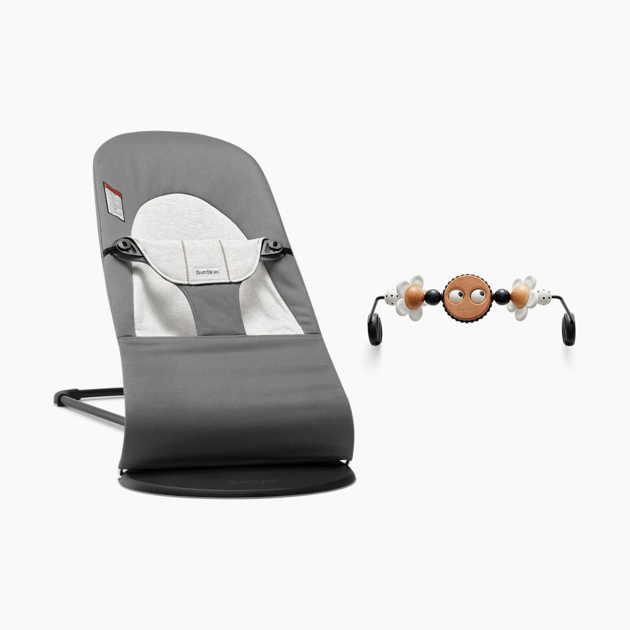 Babybj rn Bouncer Balance Soft and Toy Bar Bundle Dark Gray Bw