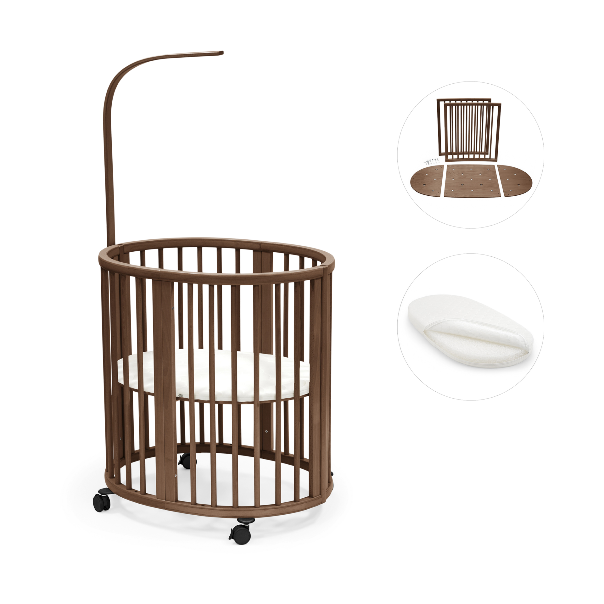 Stokke Sleepi3-in-1 Convertible Crib with Mattresses and Extension Kit - White/Warm Brown.