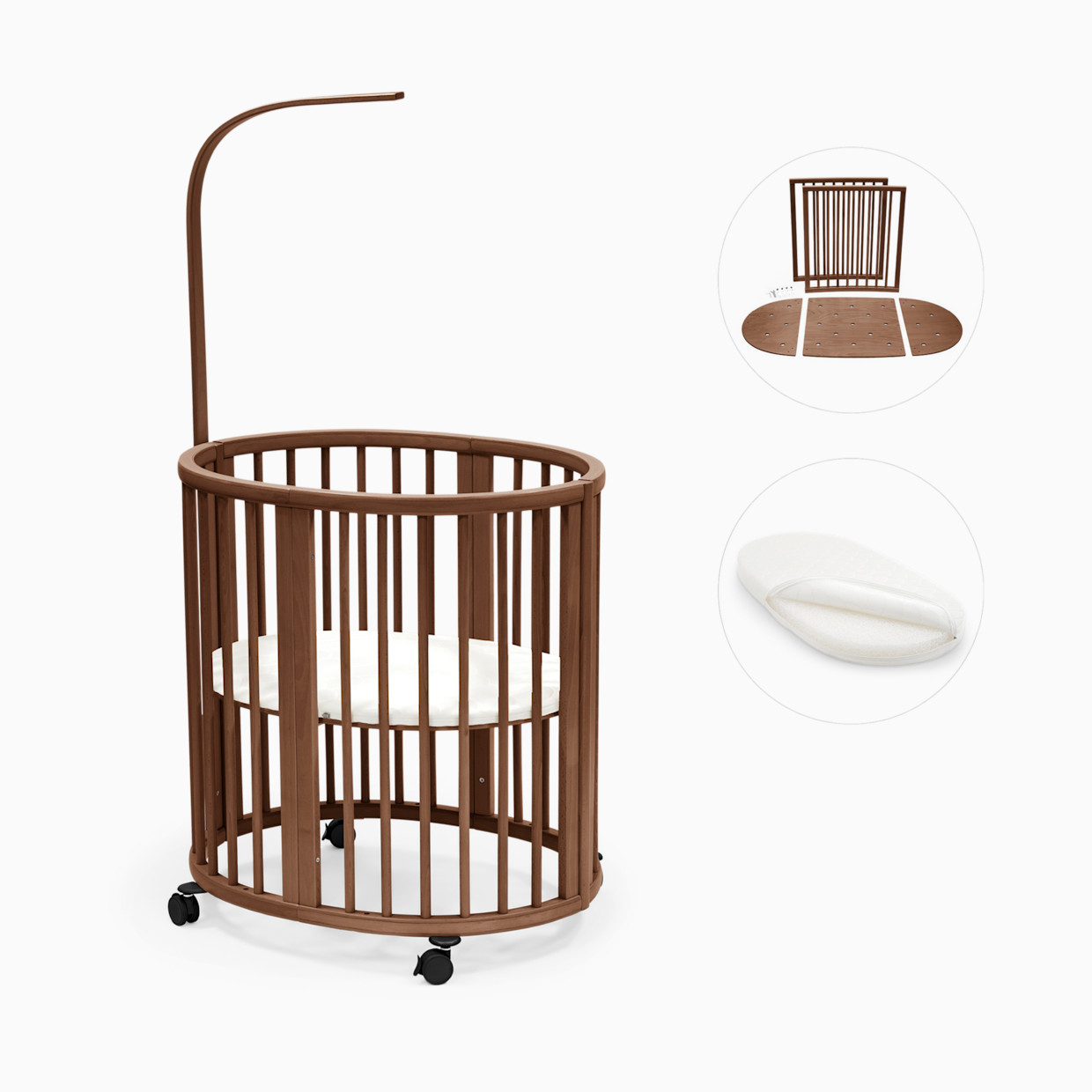 Stokke Sleepi3-in-1 Convertible Crib with Mattresses and Extension Kit - White/Warm Brown.