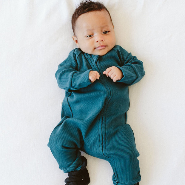 Goumi Kids Rib Knit Long-Sleeve Zipper Jumpsuit - Hudson, 3-6 M.