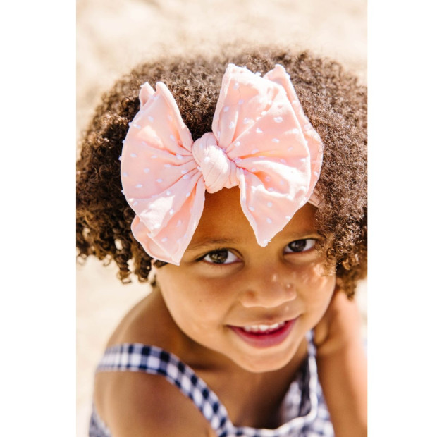 Baby Bling Shab-Bow-Lous Bow Set (2 Pack) - Tropical Peach Dot + Oatmeal Dot.