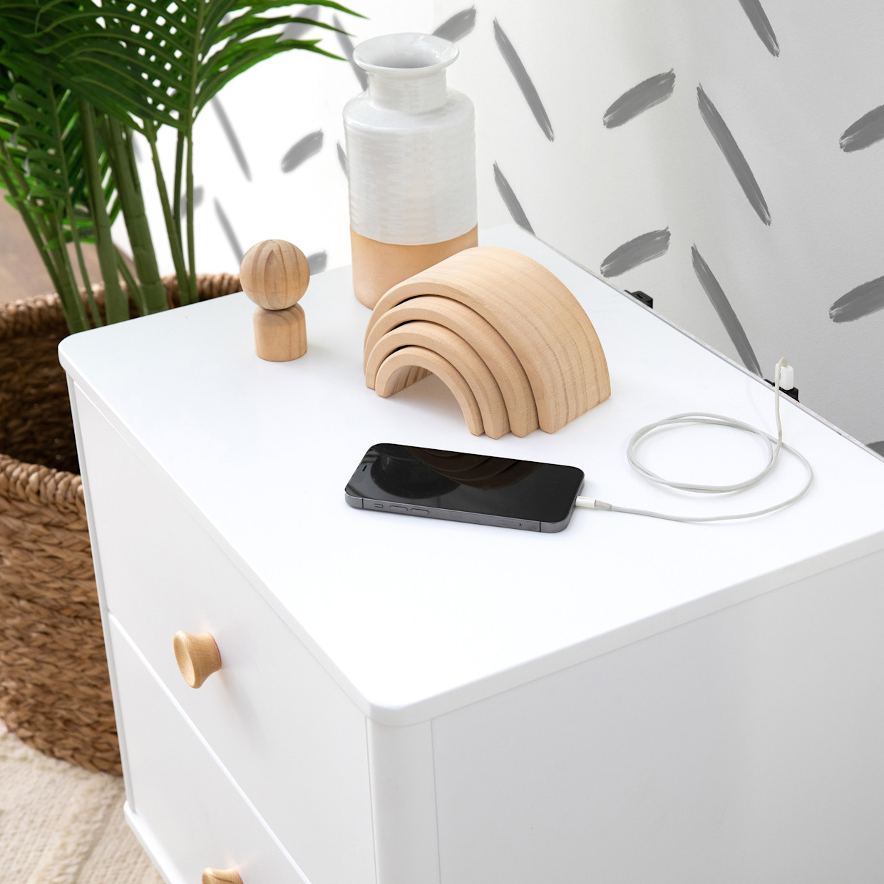 babyletto Lolly Nightstand with USB Port - White/Natural.