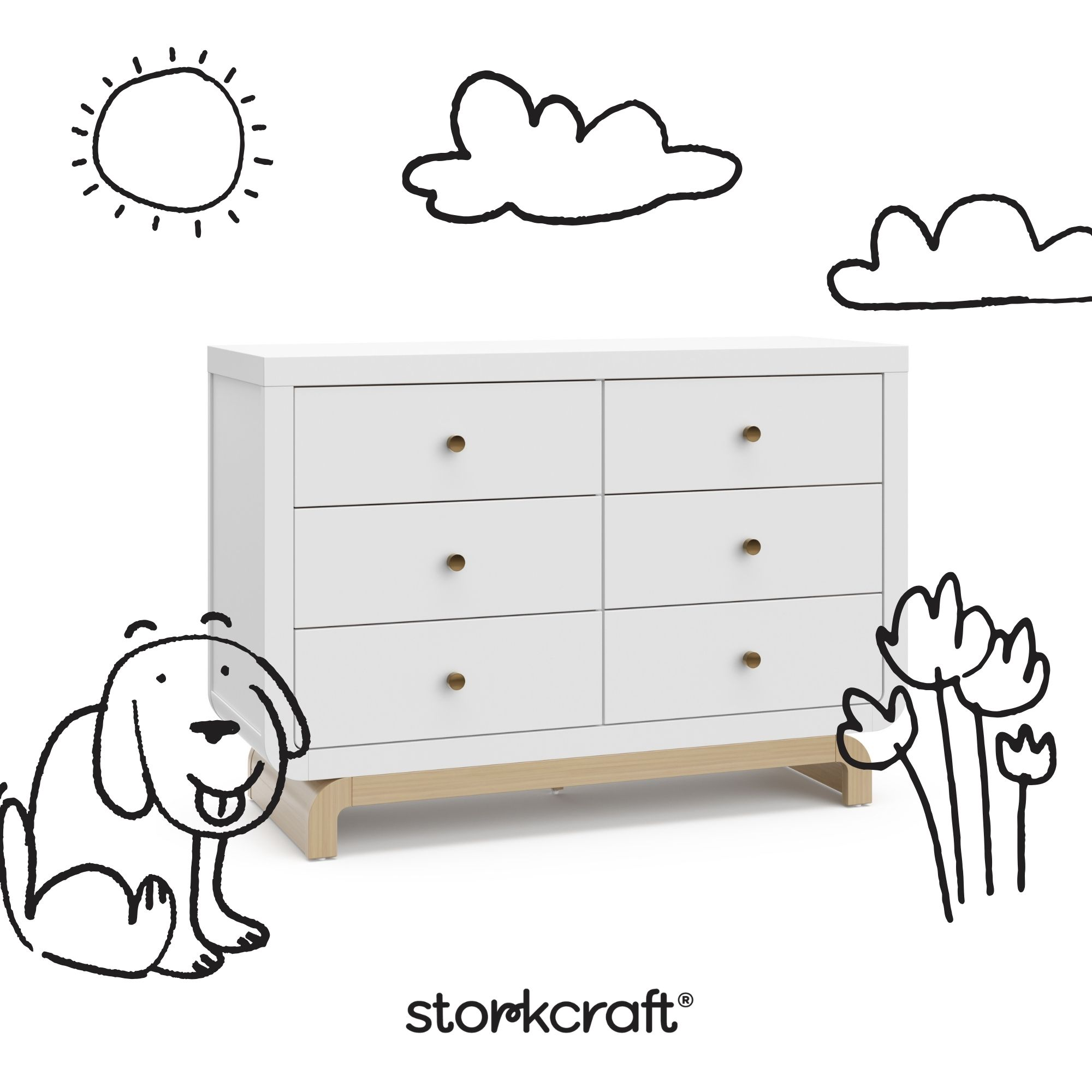 Storkcraft Santorini 6 Drawer Dresser - White With Driftwood.