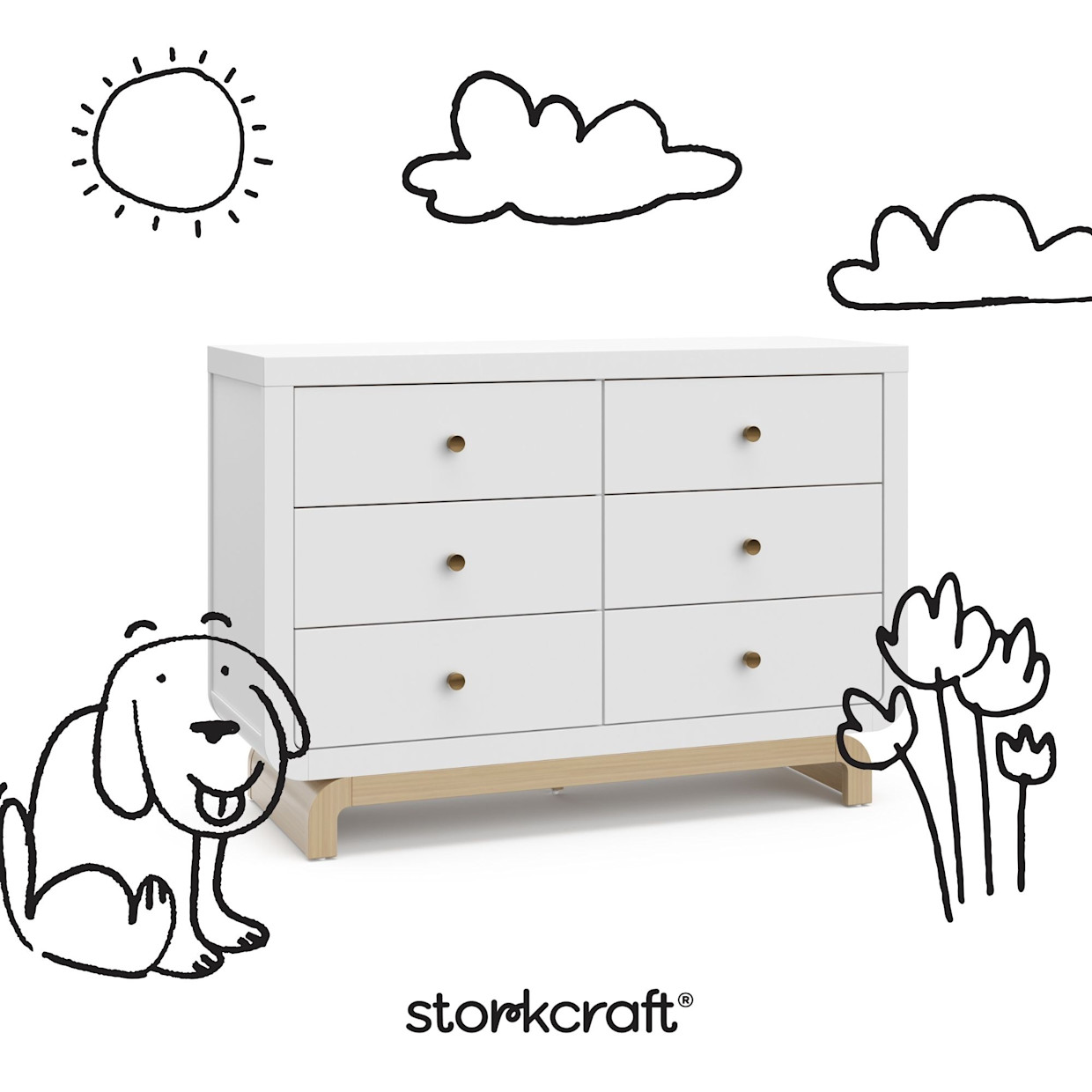 Storkcraft Santorini 6 Drawer Dresser - White With Driftwood.