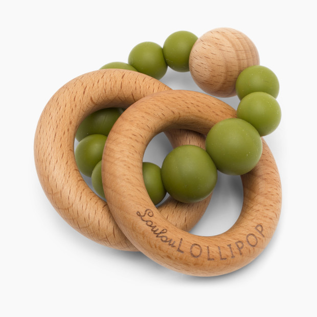 Loulou Lollipop Bubble Silicone & Wood Teething Rattle - Olive Green.