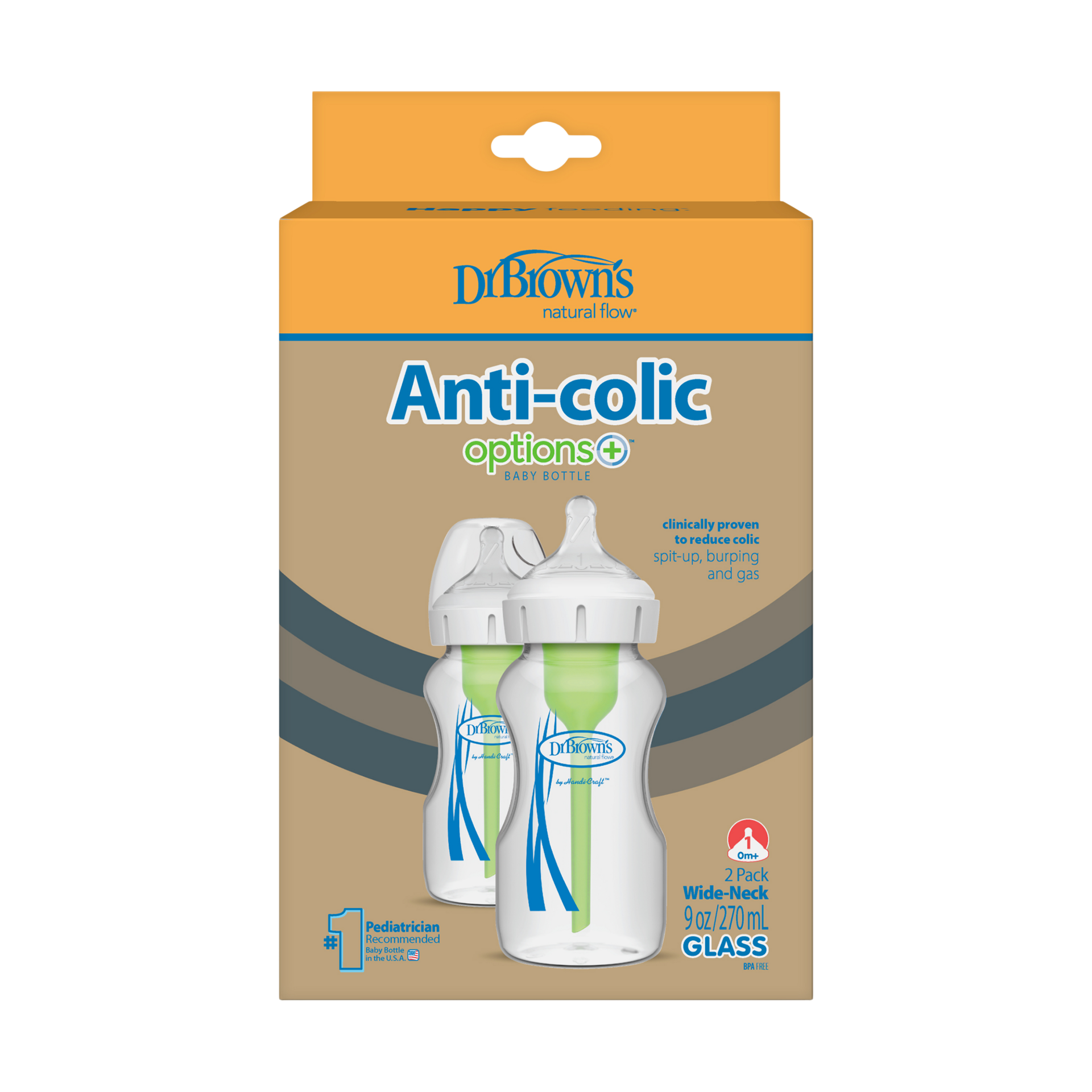 Dr. Brown's Anti-colic Options+ Wide-Neck Glass Baby Bottle - 9 Oz.