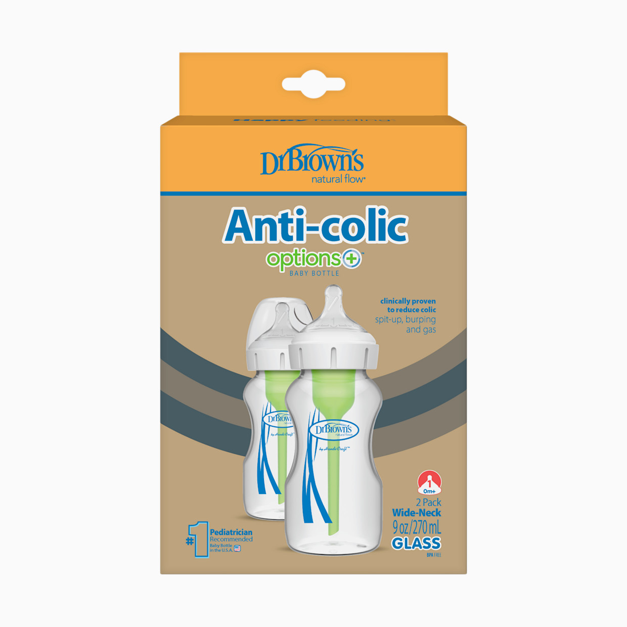 Dr. Brown's Anti-colic Options+ Wide-Neck Glass Baby Bottle - 9 Oz.