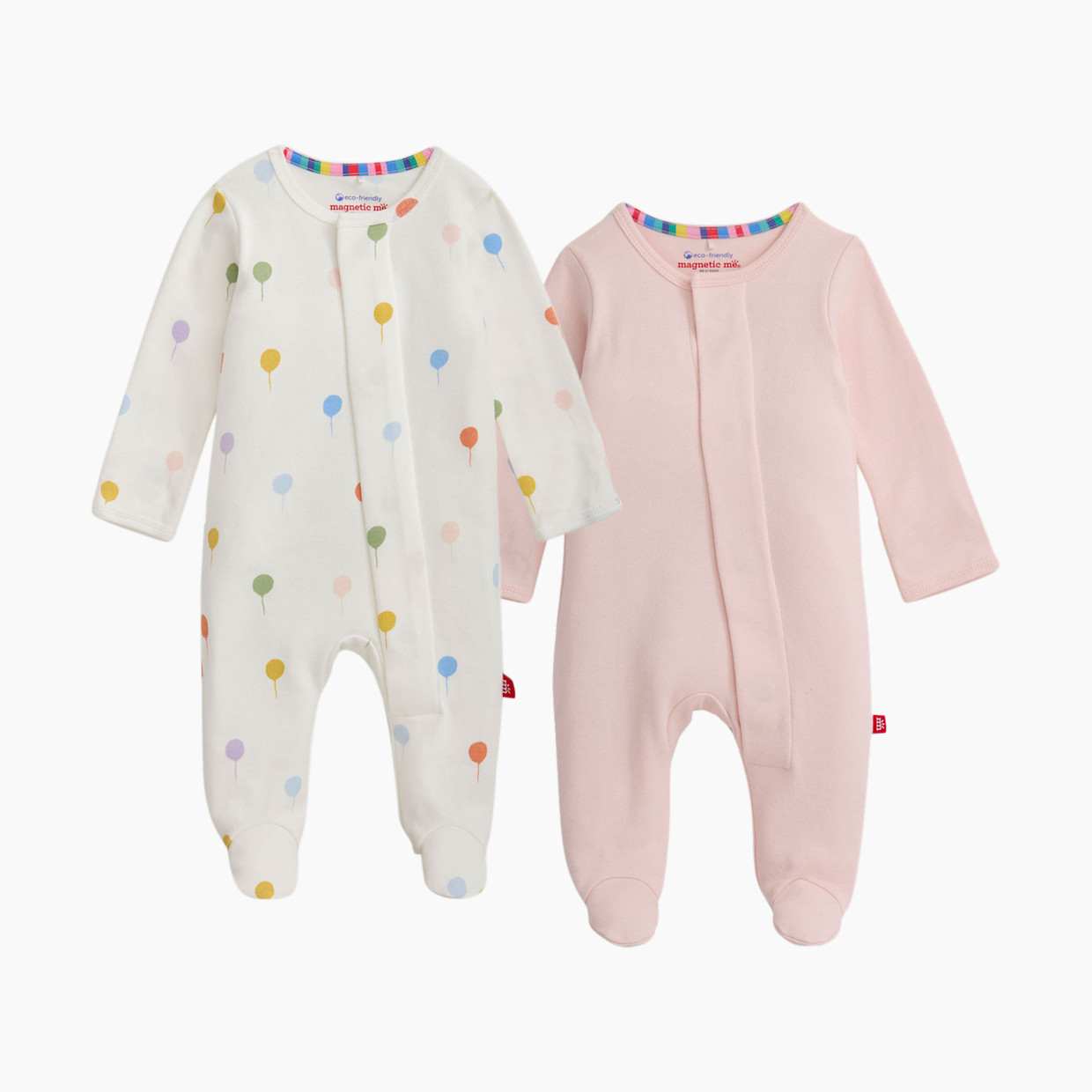 Magnetic Me Organic Cotton Magnetic Footie 2 Pack Bundle - Pink Balloons, 3-6 M.