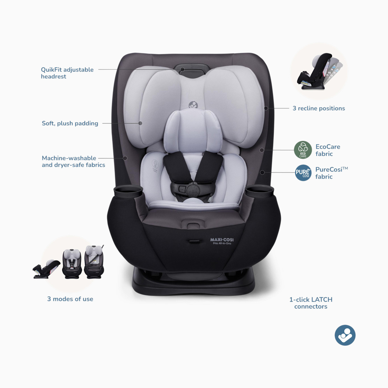 Maxi-Cosi Pria All-in-One Convertible Car Seat - Black/Grey.