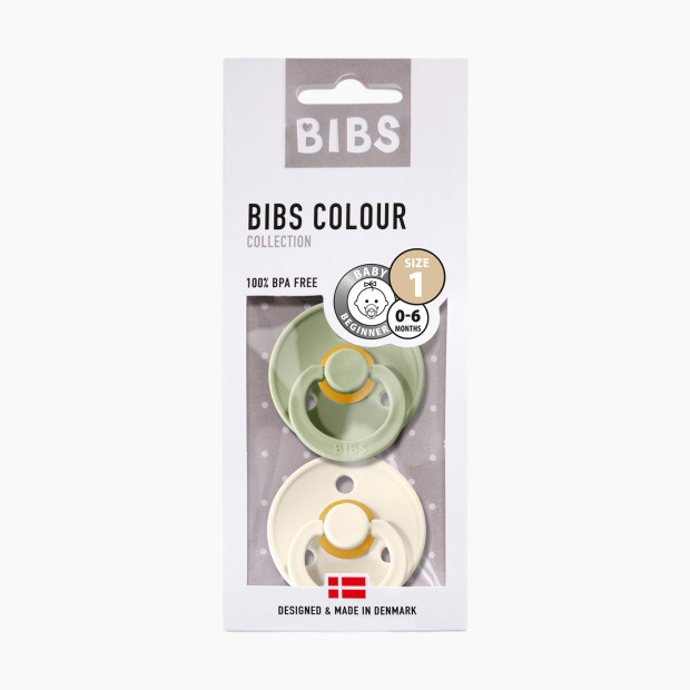BIBS Rubber Pacifier (2 Pack) - Sage / Ivory, 0-6 Months.