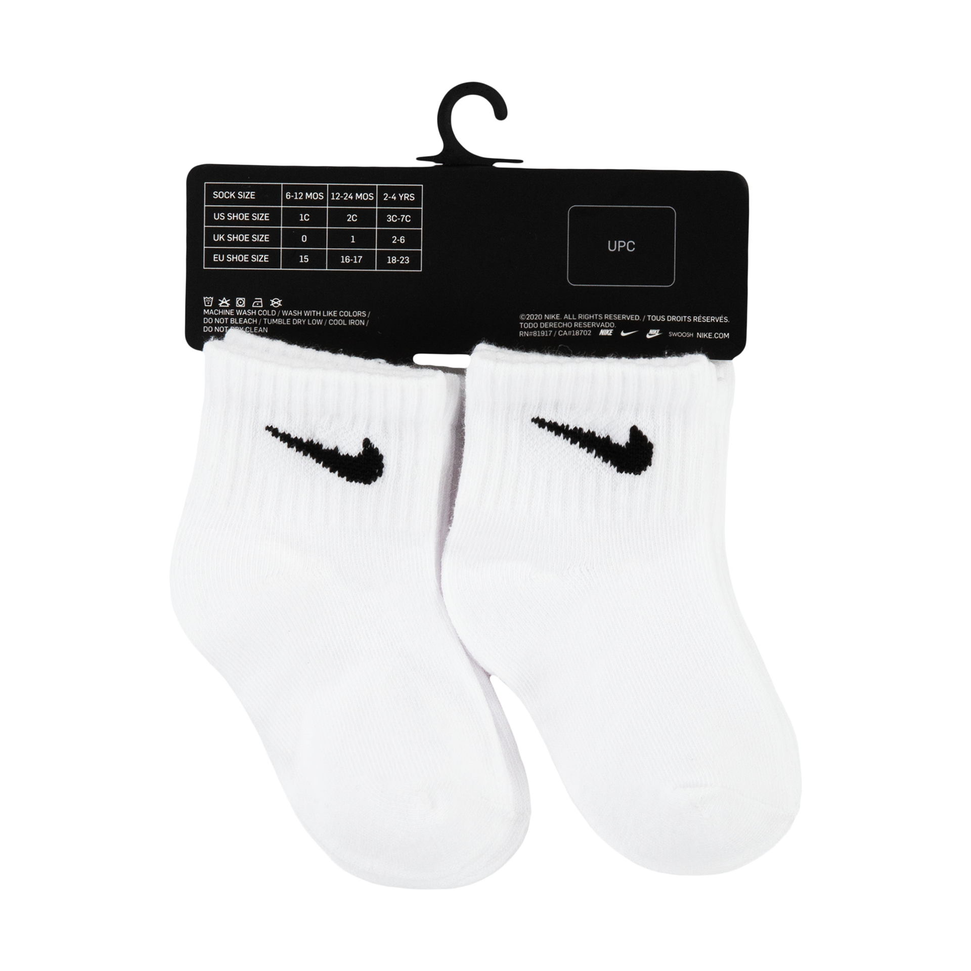Nike Swoosh Ankle Socks (6 Pack) - White, 6-12 M.