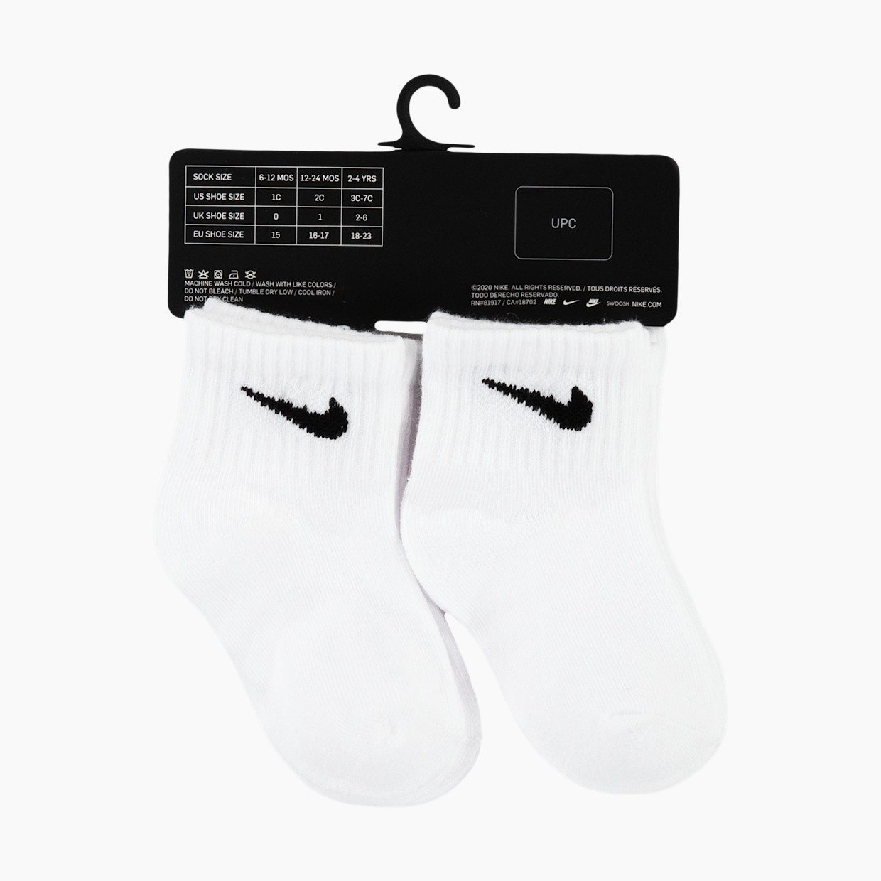 Nike Swoosh Ankle Socks (6 Pack) - White, 6-12 M.