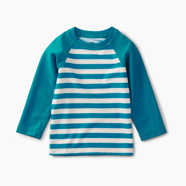 Tea Collection Long Sleeve Rash Guard - Stripes In Teal, 3-6 Months.