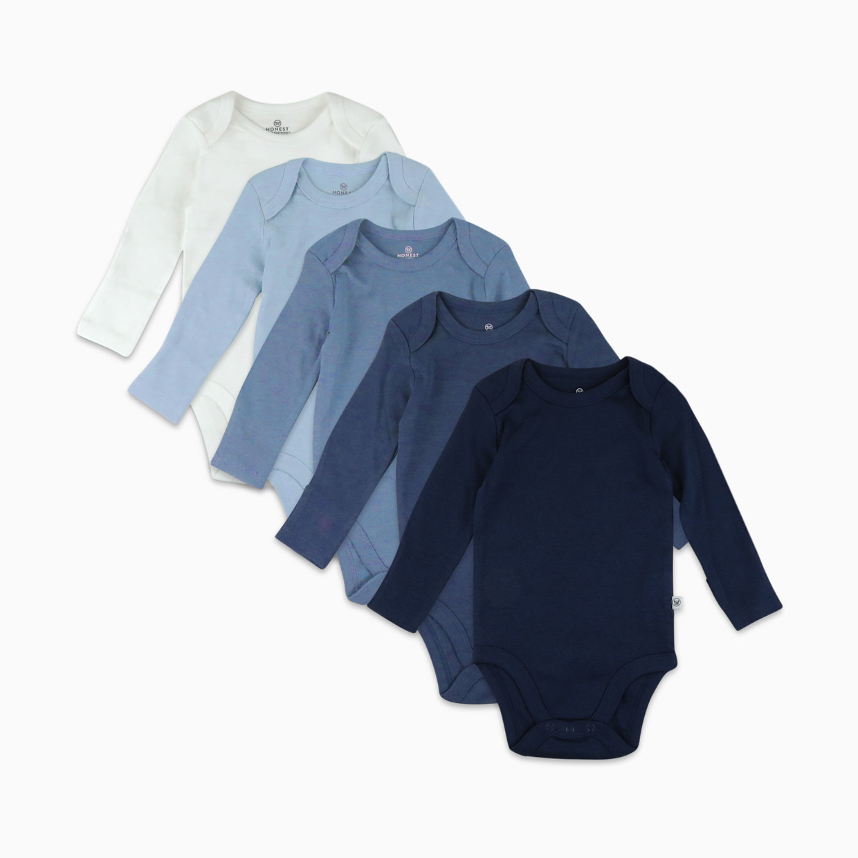 Honest Baby Clothing 5-Pack Organic Cotton Long Sleeve Bodysuit - Ombre Blues, 0-3 M.