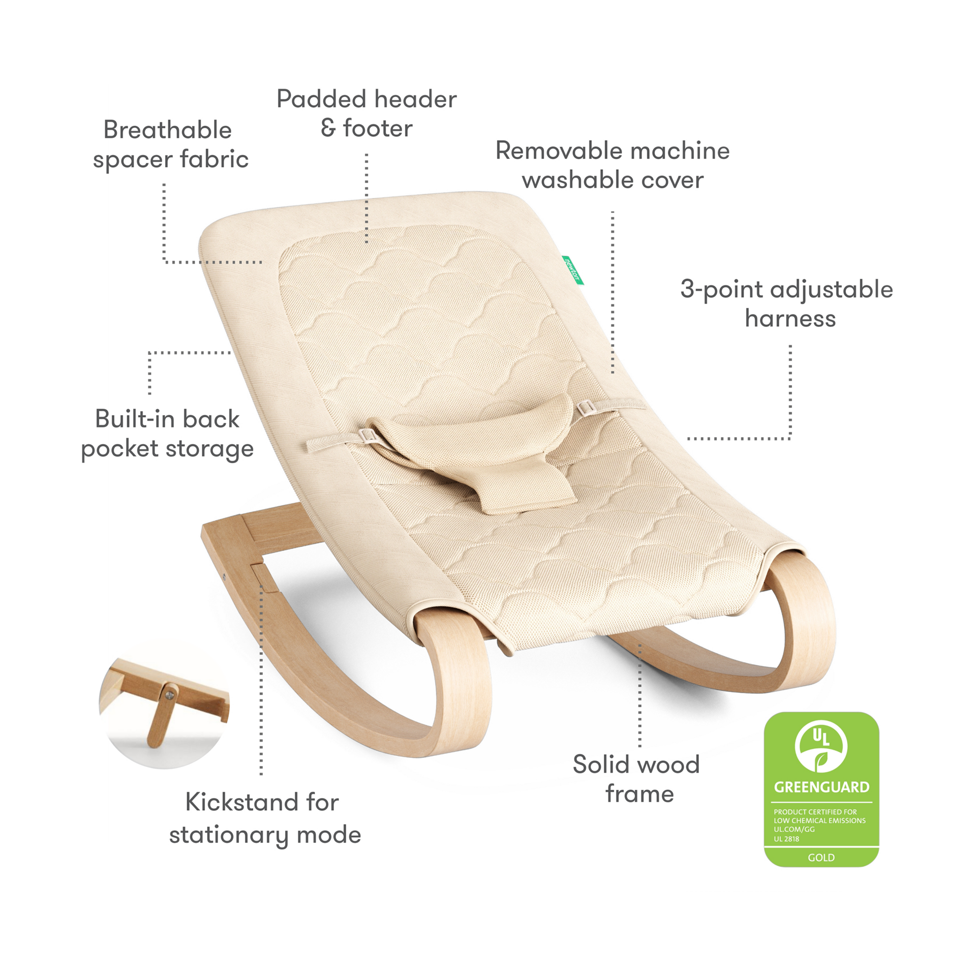 Newton Baby Wooden Baby Rocker - Sandstone.