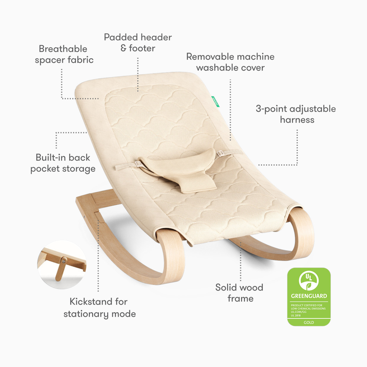Newton Baby Wooden Baby Rocker - Sandstone.