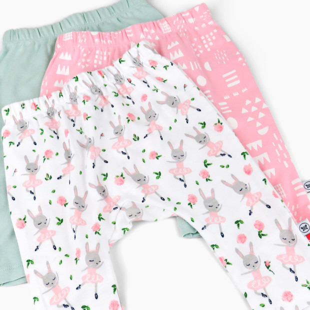 Honest Baby Clothing 3-Pack Organic Cotton Cuff-less Harem Pants - Tutu Cute, 3-6 M.