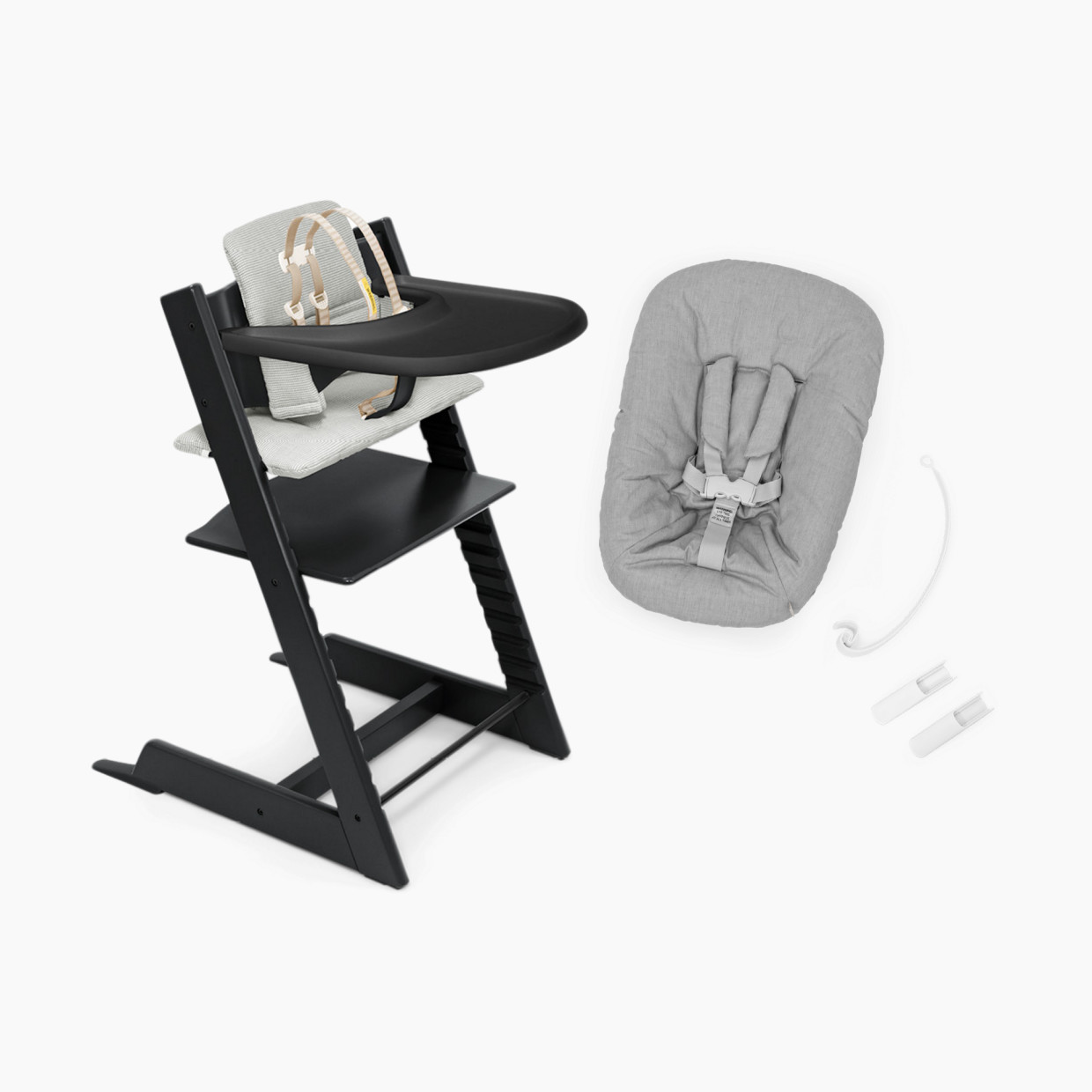 Stokke Tripp Trapp High Chair Complete + Newborn Set - Black/Nordic Grey/Black Tray.