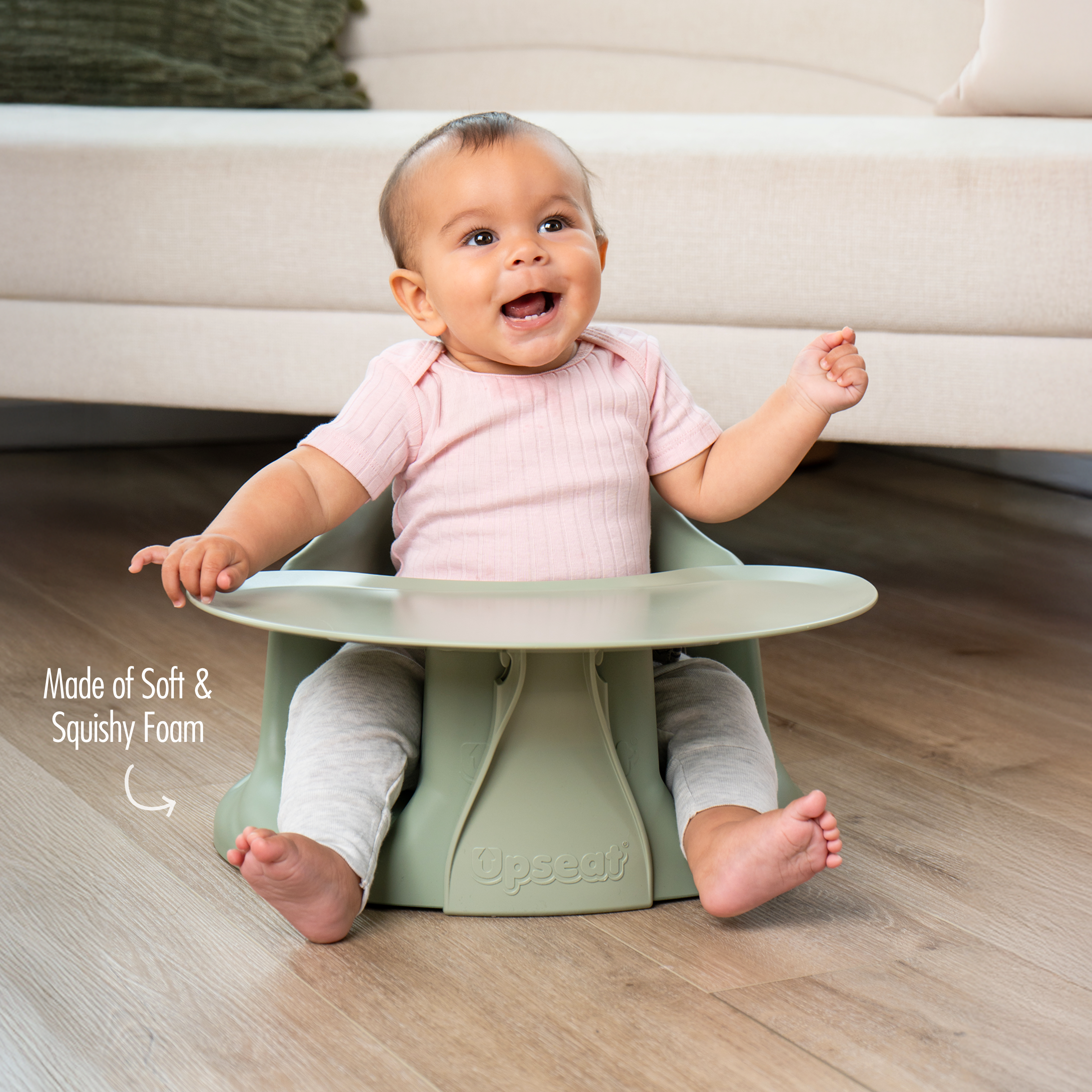 Upseat Baby Floor & Booster Seat with Tray - Sage.