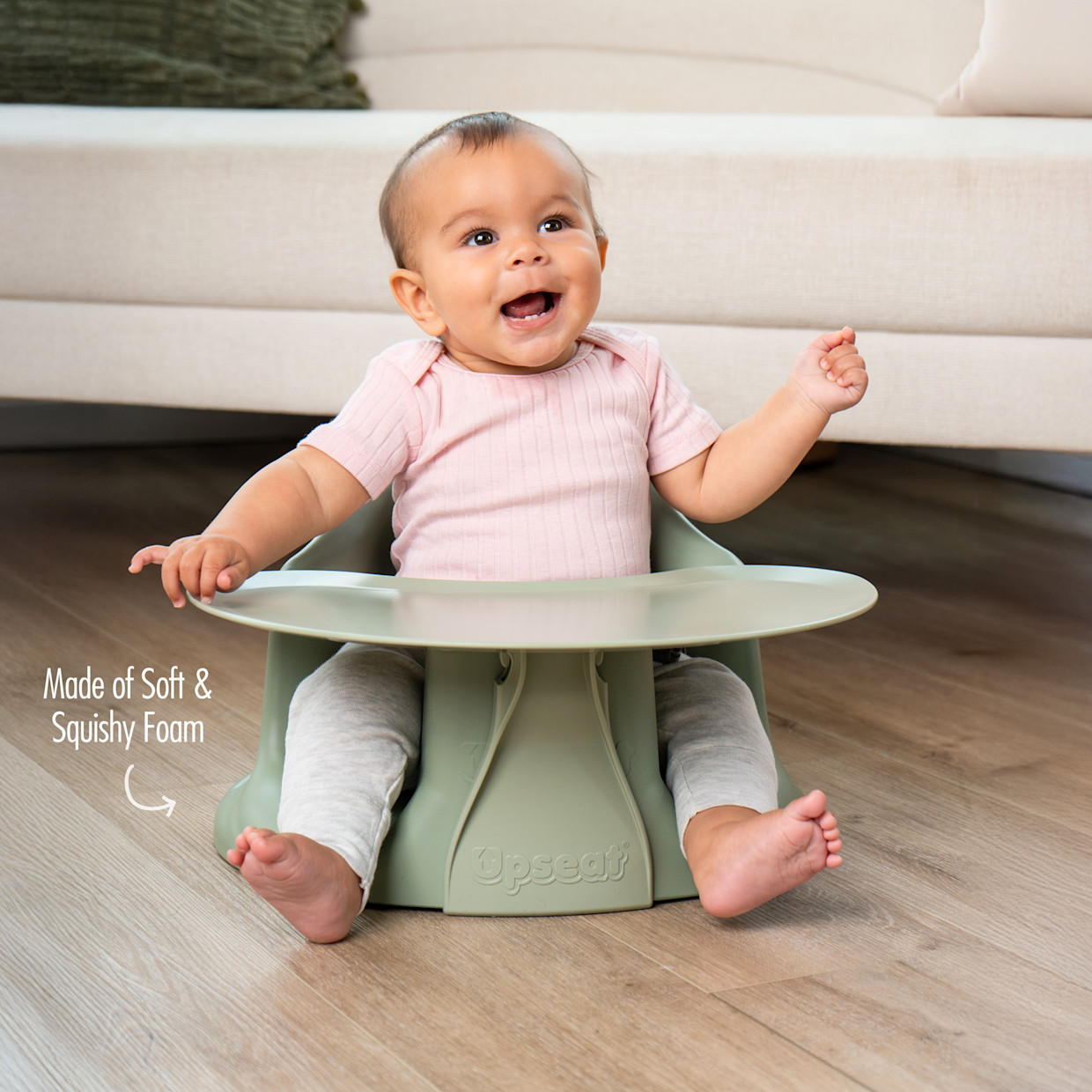 Upseat Baby Floor & Booster Seat with Tray - Sage.
