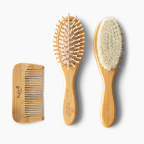 Kyte BABY Bamboo 3-Piece Brush Set - 1 Goat Hair Brush, 1 Wooden Bristle Brush and 1 Bamboo Comb