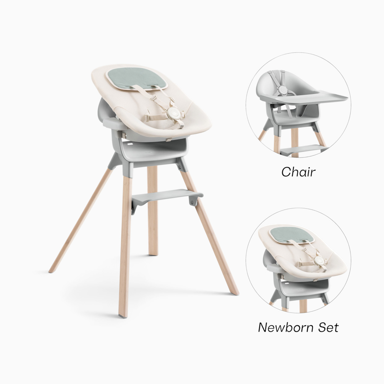 Stokke Clikk High Chair - Cloud Grey, Clikk High Chair + Newborn Set.