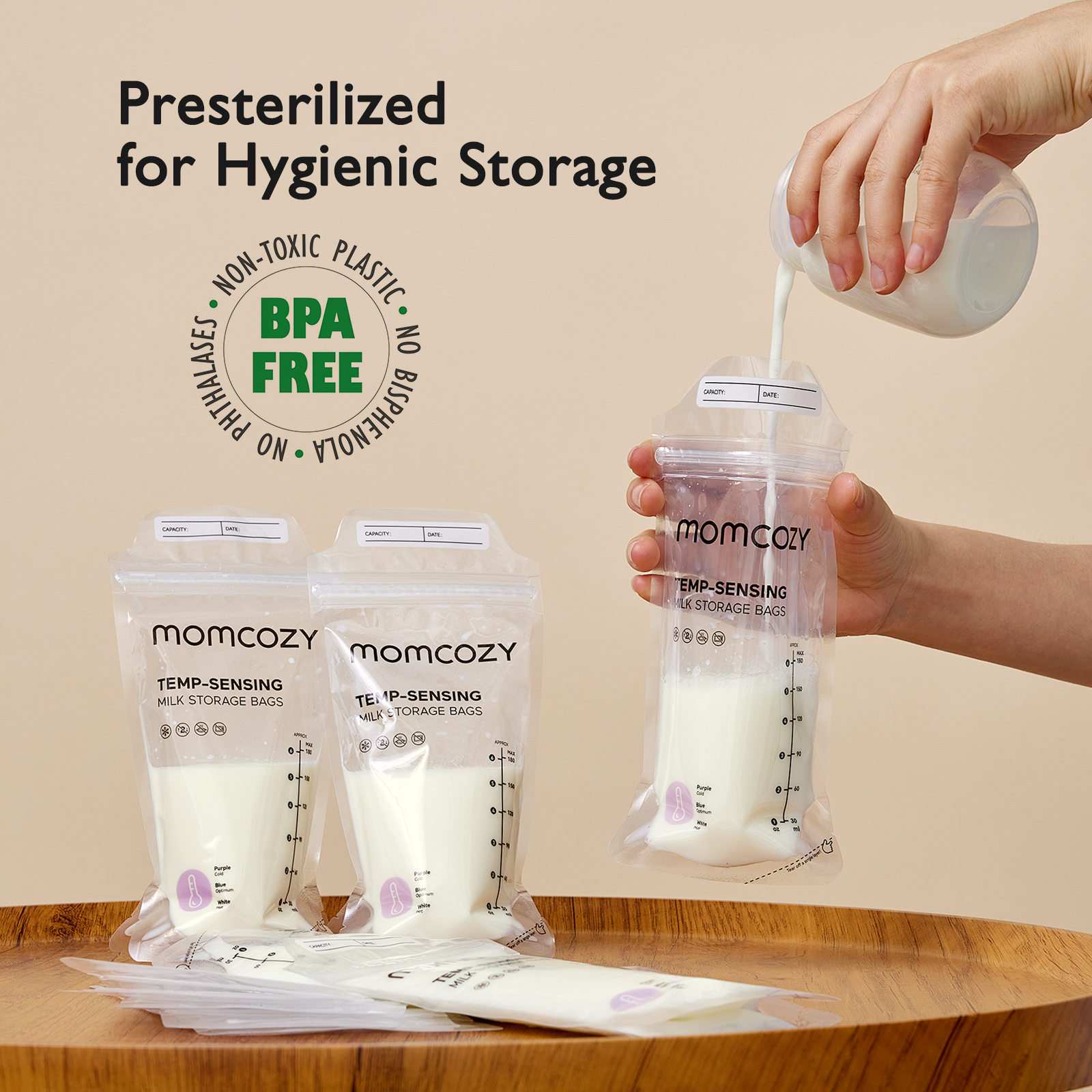 Momcozy Breastmilk Storage Bags - White, 120.