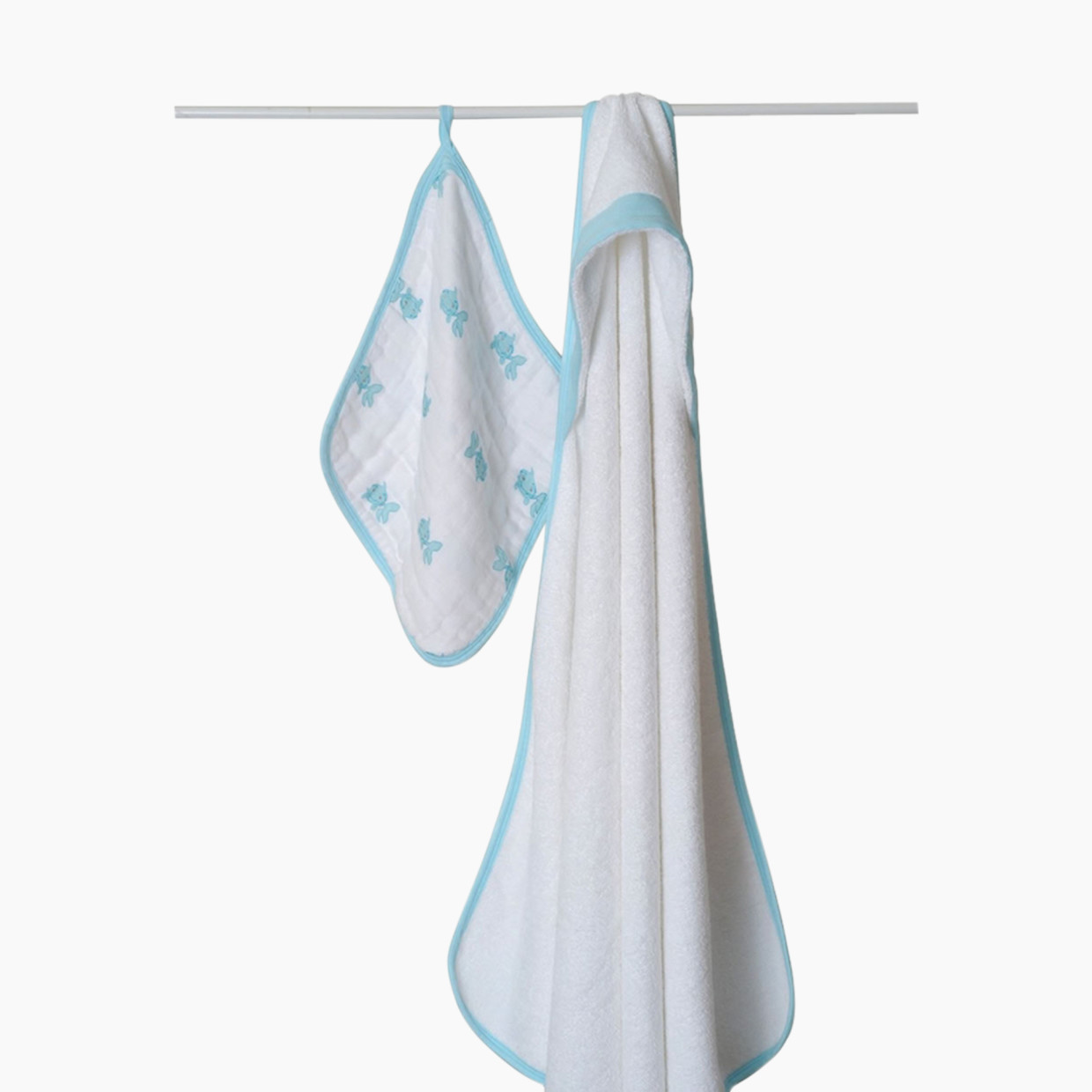 Aden + Anais Muslin Hooded Towel & Washcloth Set - Hide And Sea.